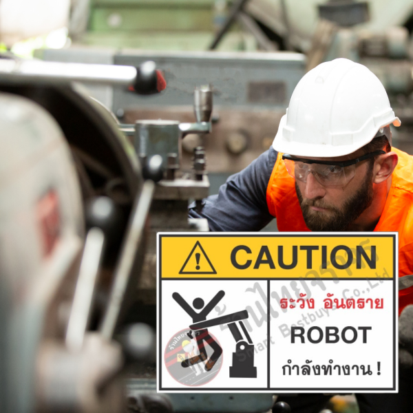 ป้ายระวังอันตราย ROBOT กำลังทำงาน